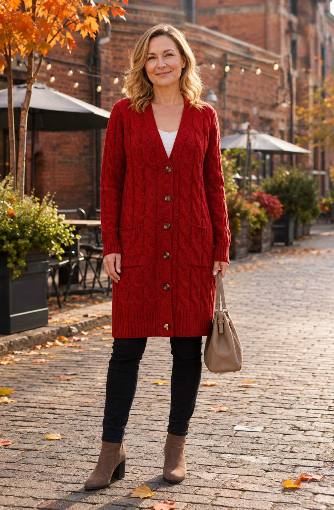 Cable-Knit Button Down Cardigan with Pockets