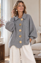 Camille™ Gold-Button Collared Cardigan