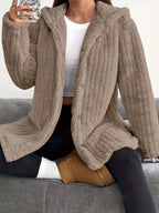 Full Size Fleece Button Up Hooded Outerwear Plus Size