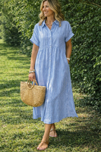 MapleBreeze™ | Striped Midi Shirt Dress