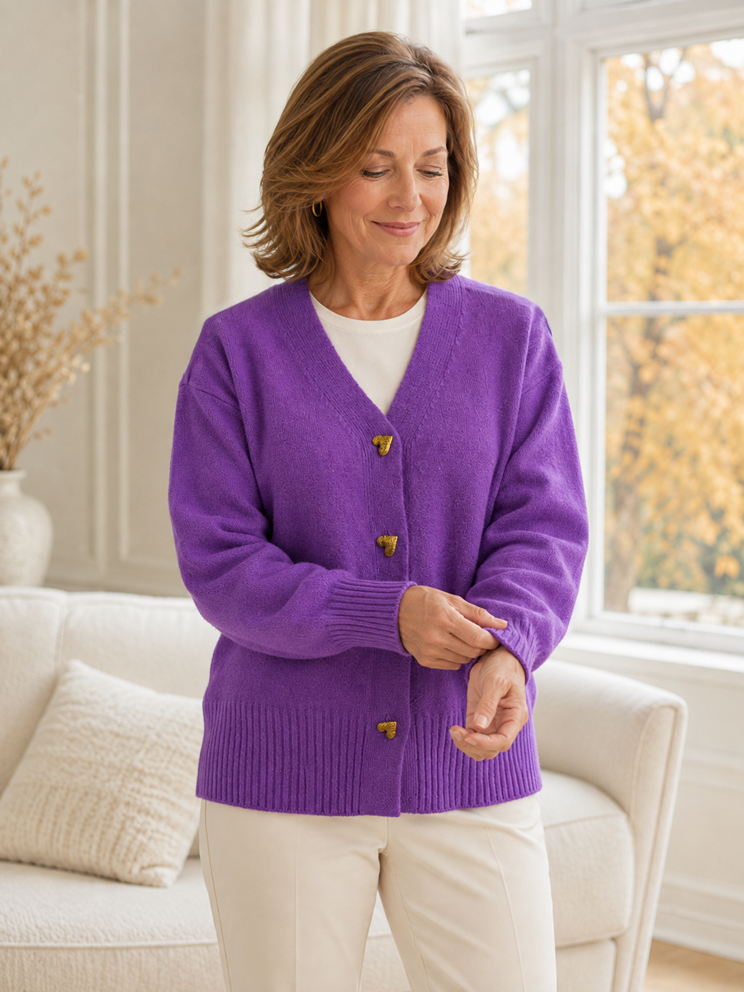 Amélie™ Heart-Button Knit Cardigan