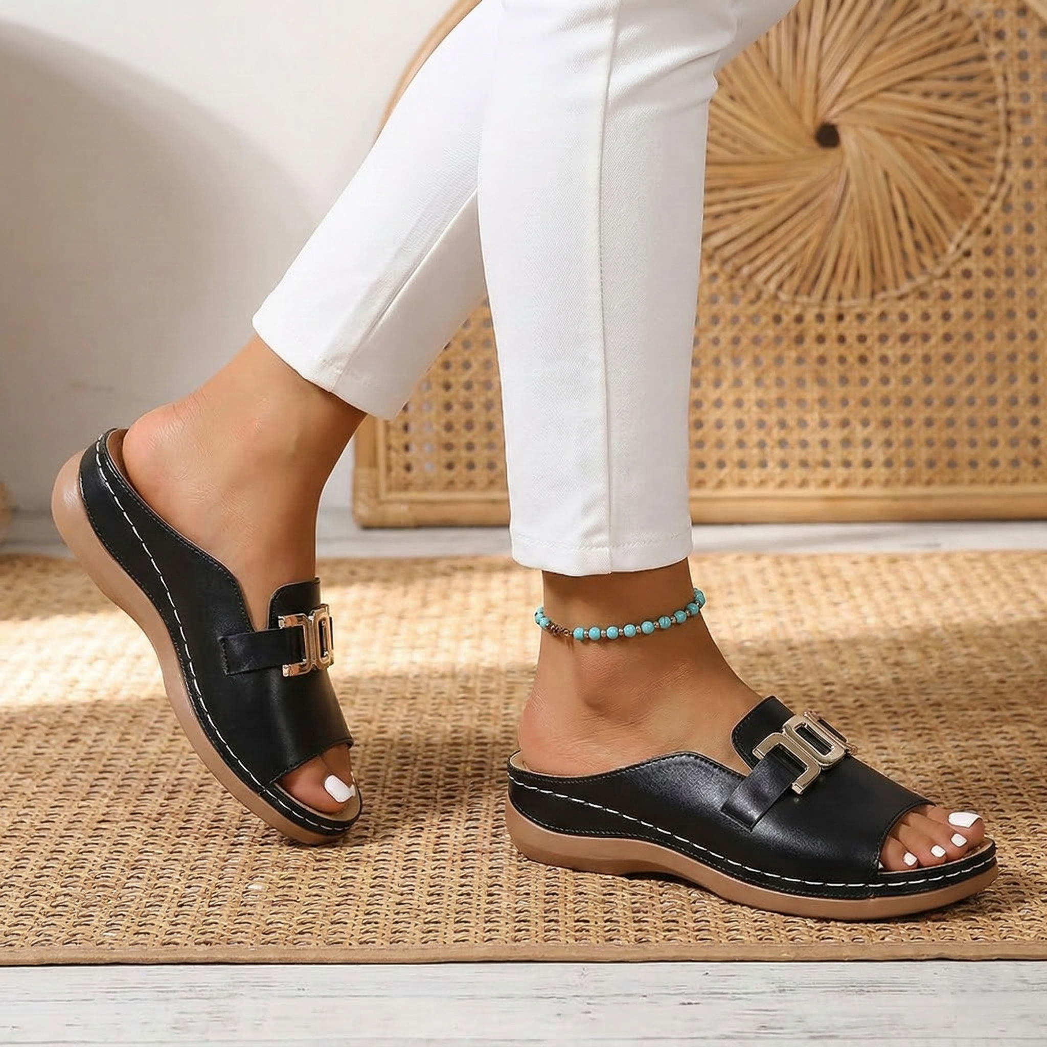MapleLuxe™ | Gold Buckle Comfort Sandals
