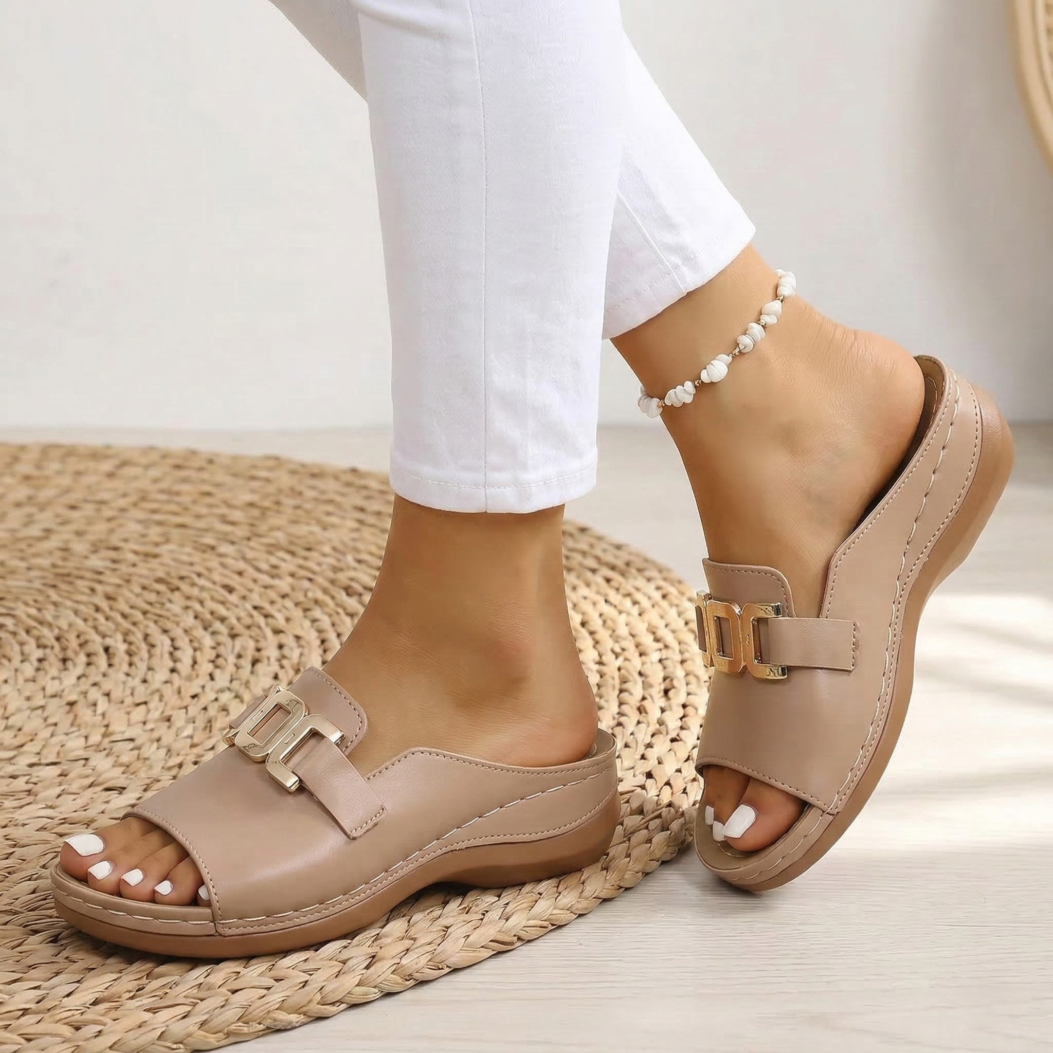 MapleLuxe™ | Gold Buckle Comfort Sandals