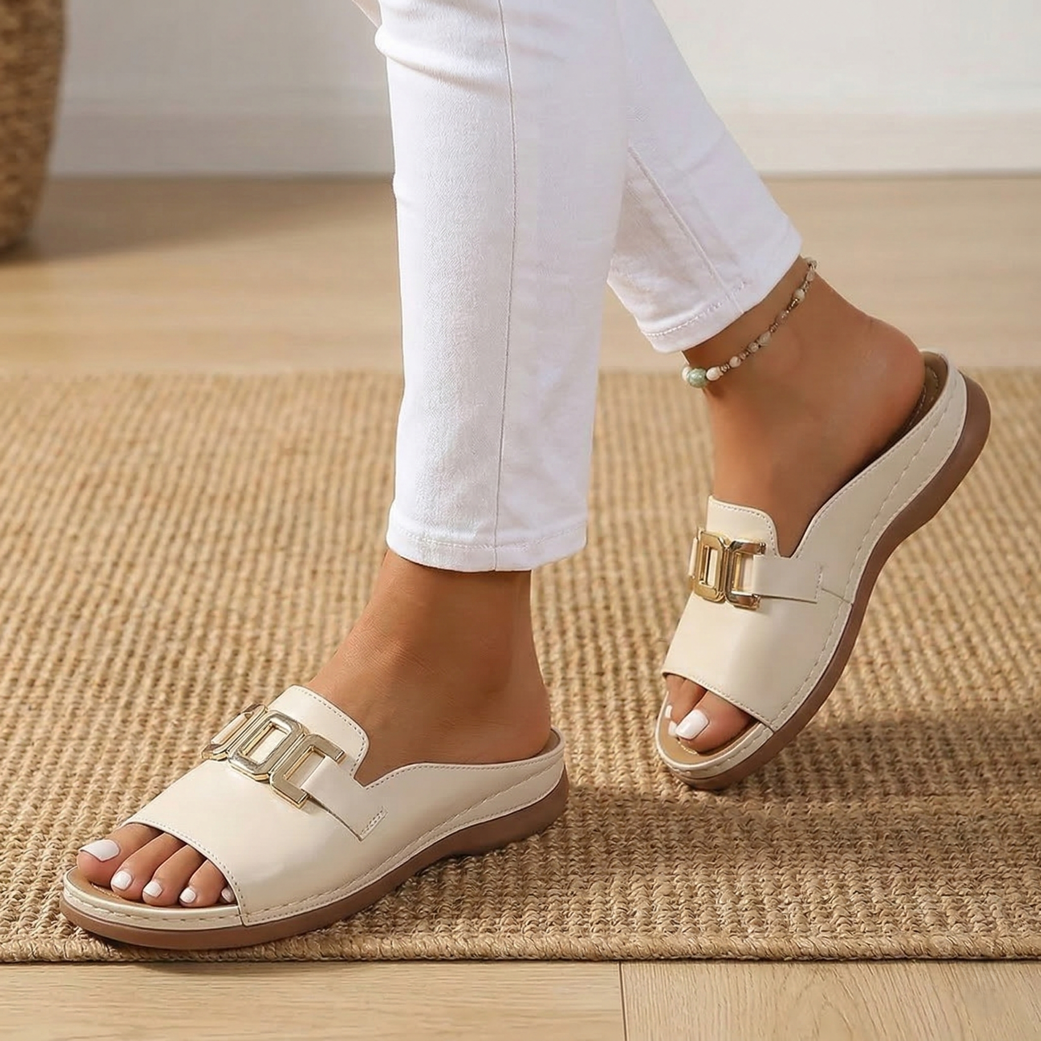 MapleLuxe™ | Gold Buckle Comfort Sandals