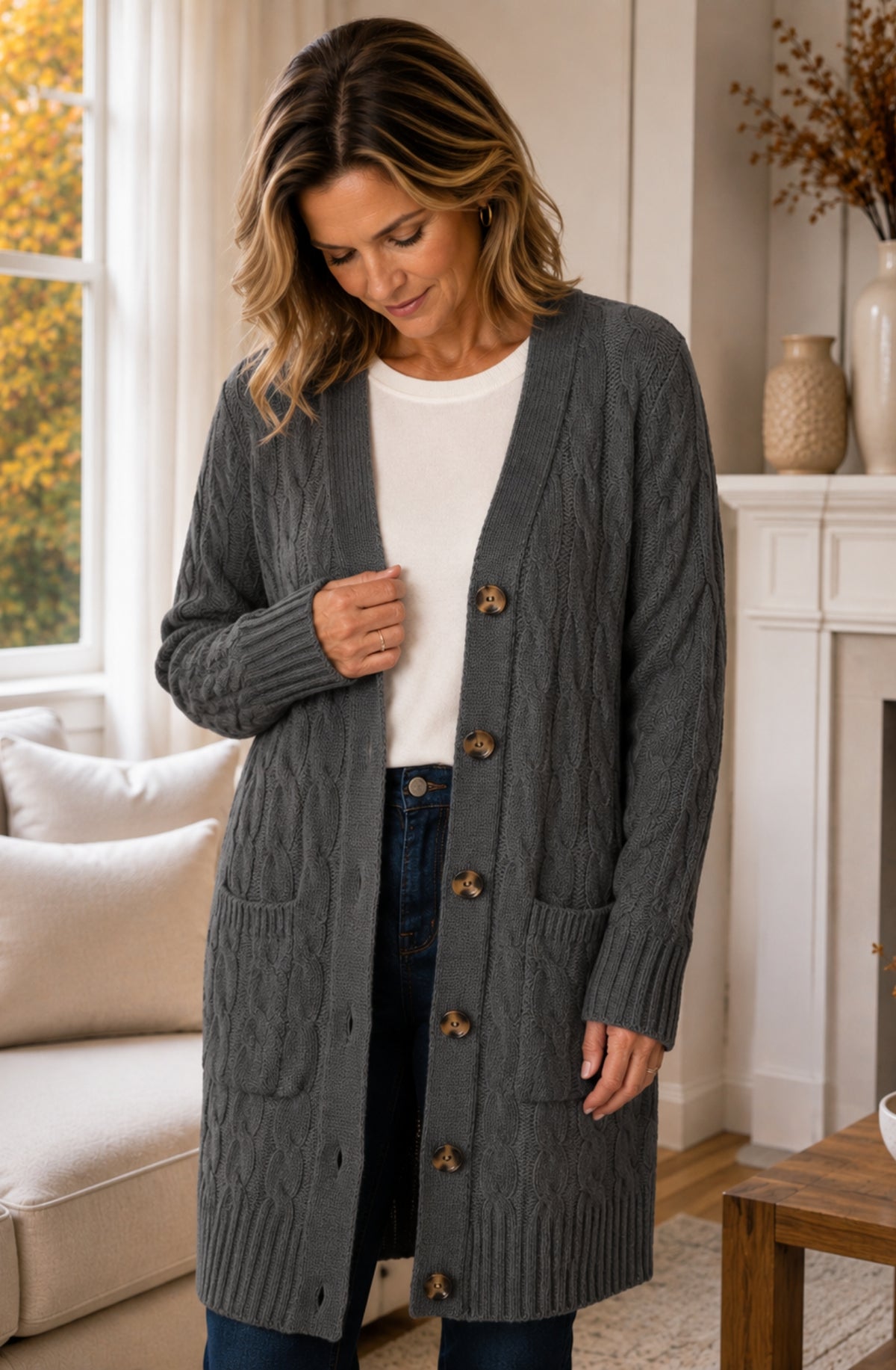 Charlotte™ Cable Knit Long Cardigan
