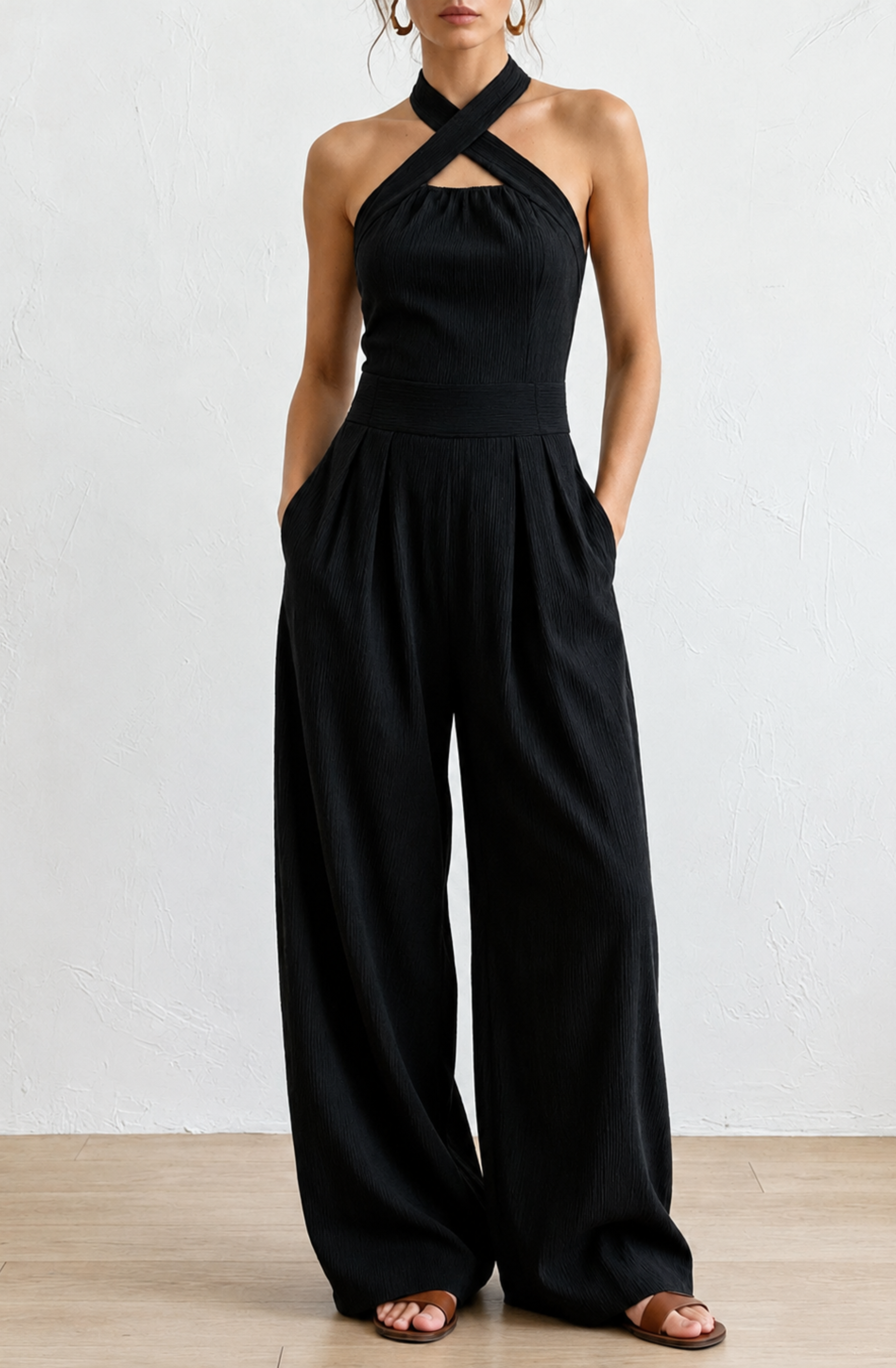 Valentina's™ | Cross-Halter Wide-Leg Jumpsuit