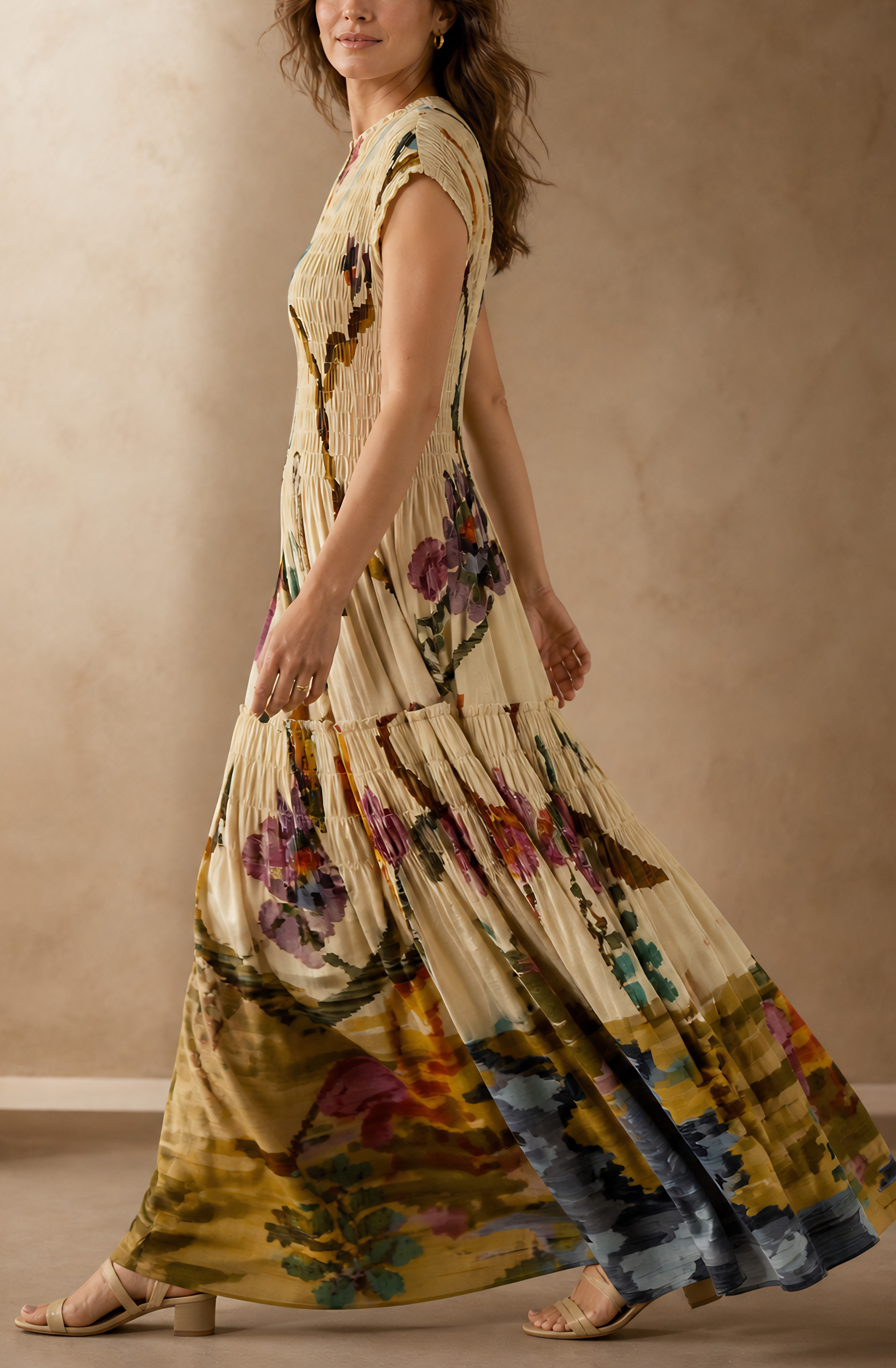 Celeste™ | Pleated Art Maxi Dress
