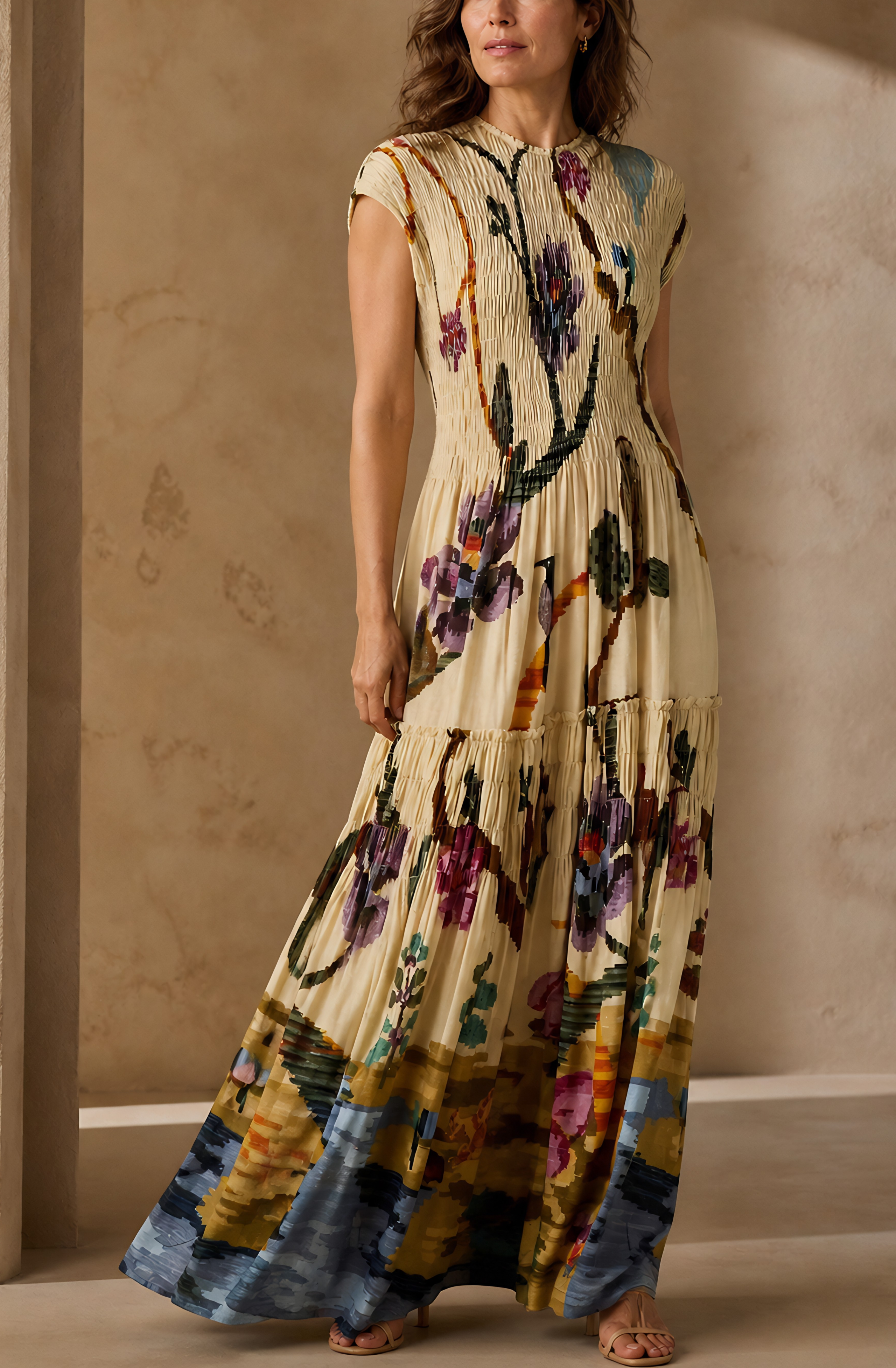 Celeste™ | Pleated Art Maxi Dress