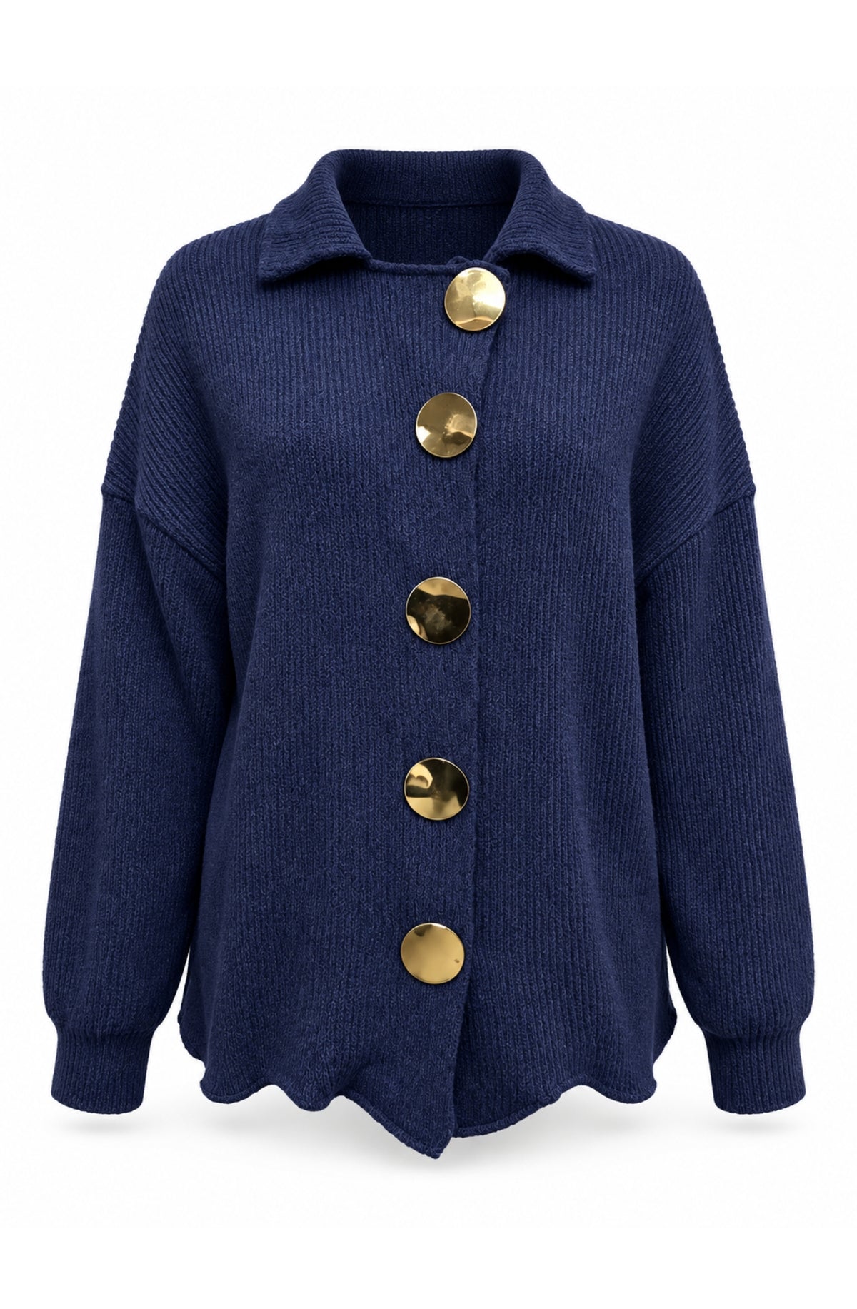 Camille™ Gold-Button Collared Cardigan