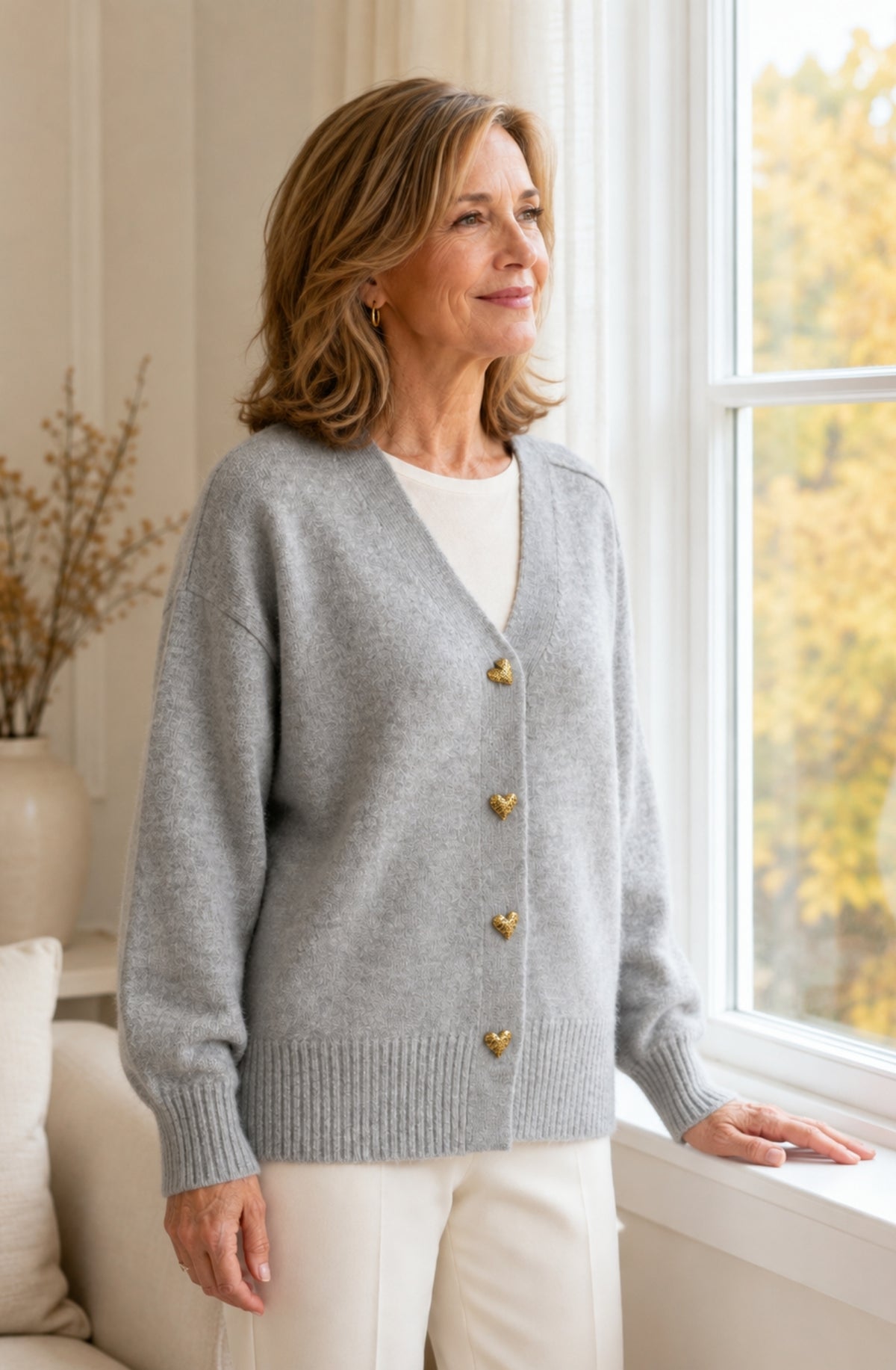 Amélie™ Heart-Button Knit Cardigan