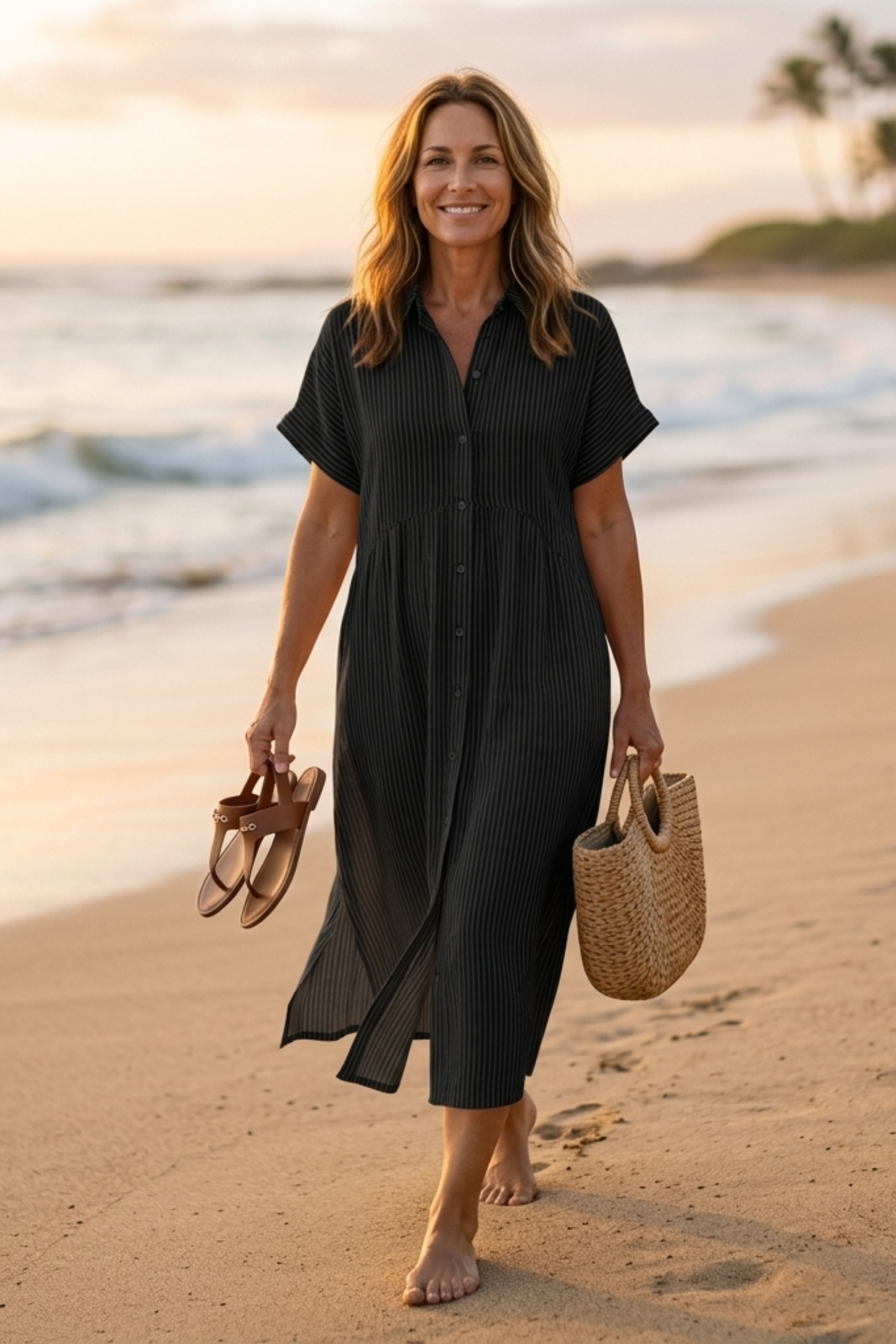 MapleBreeze™ | Striped Midi Shirt Dress