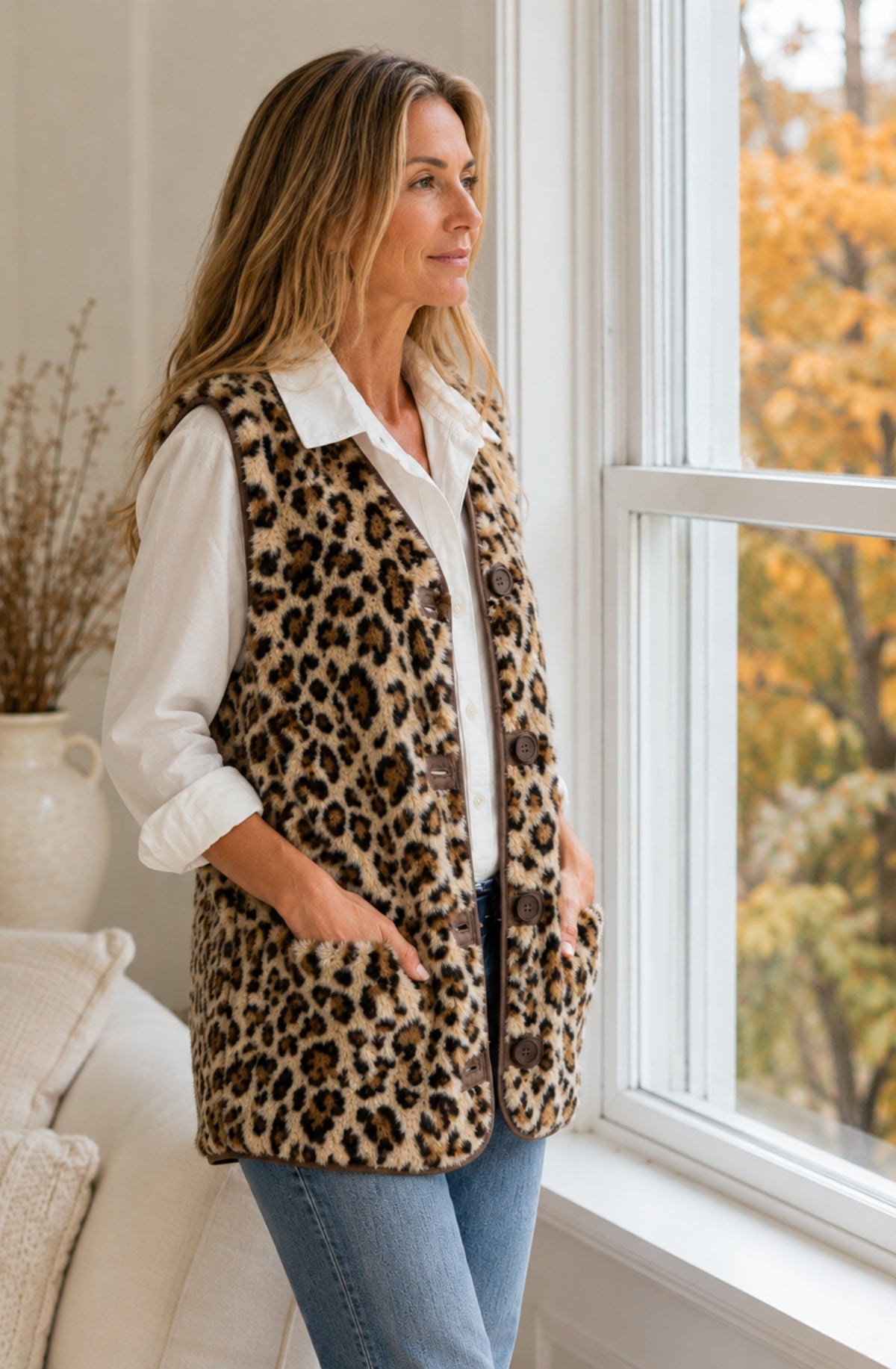 Liora™ Cozy Teddy Button Vest