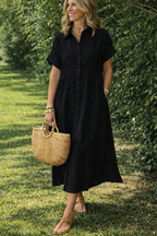 MapleBreeze™ | Striped Midi Shirt Dress