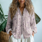 Blusa de lino de manga larga con botones Wena para mujer