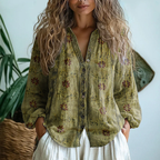 Blusa de lino de manga larga con botones Wena para mujer