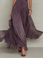 FLAVIA | Long Purple Dress Keyhole Neckline Chiffon Lace Trim