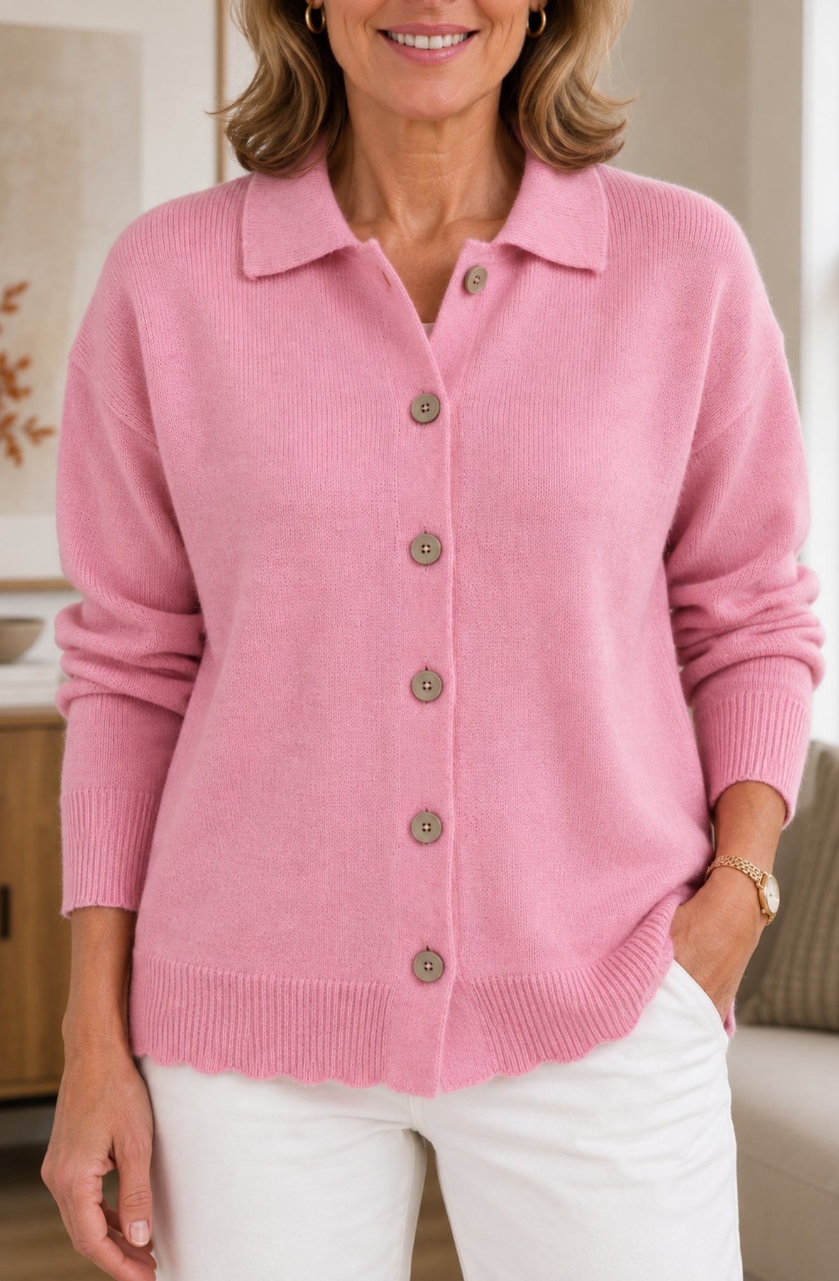 Élise™ Classic Collared Knit Cardigan