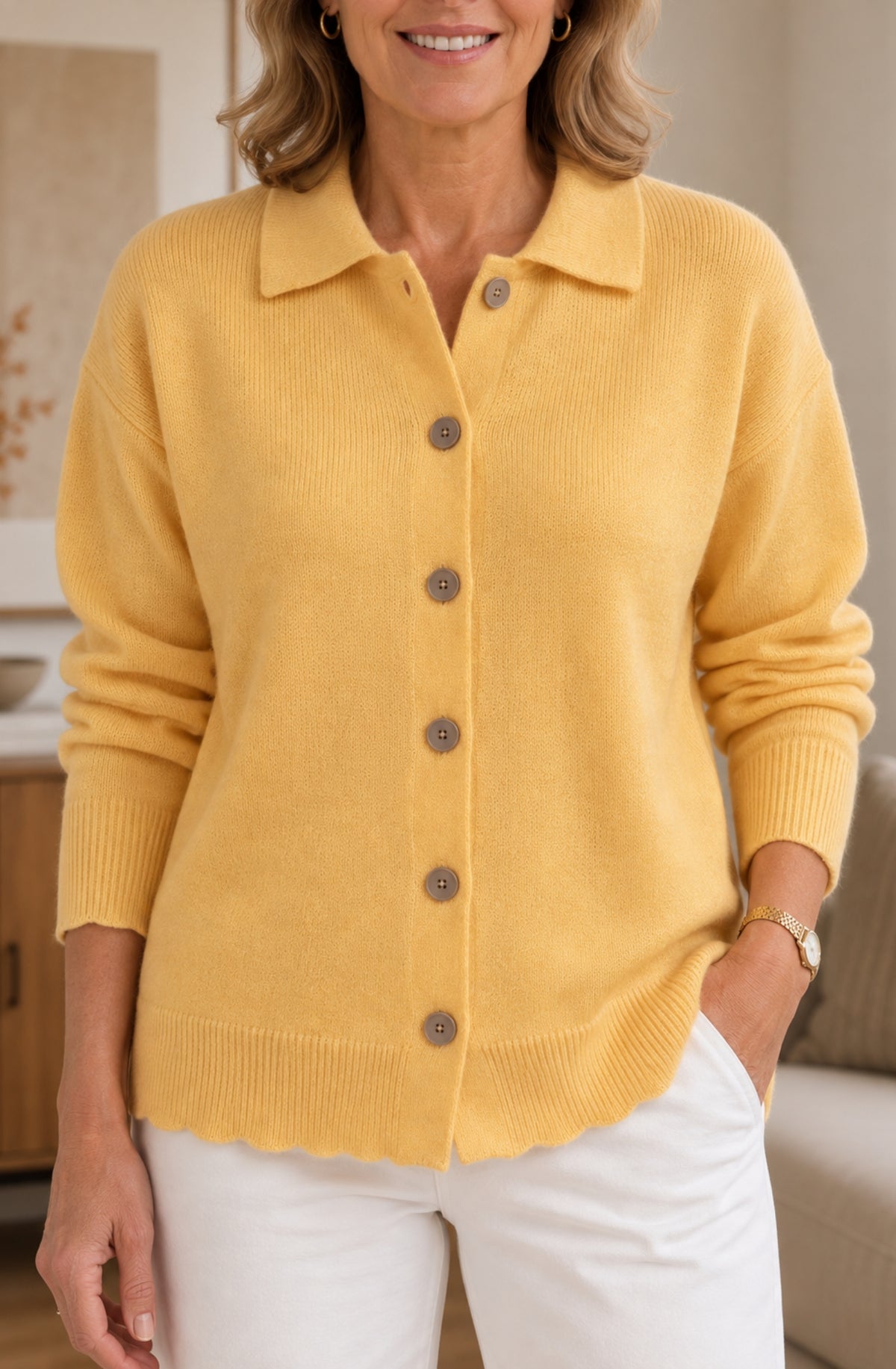 Élise™ Classic Collared Knit Cardigan