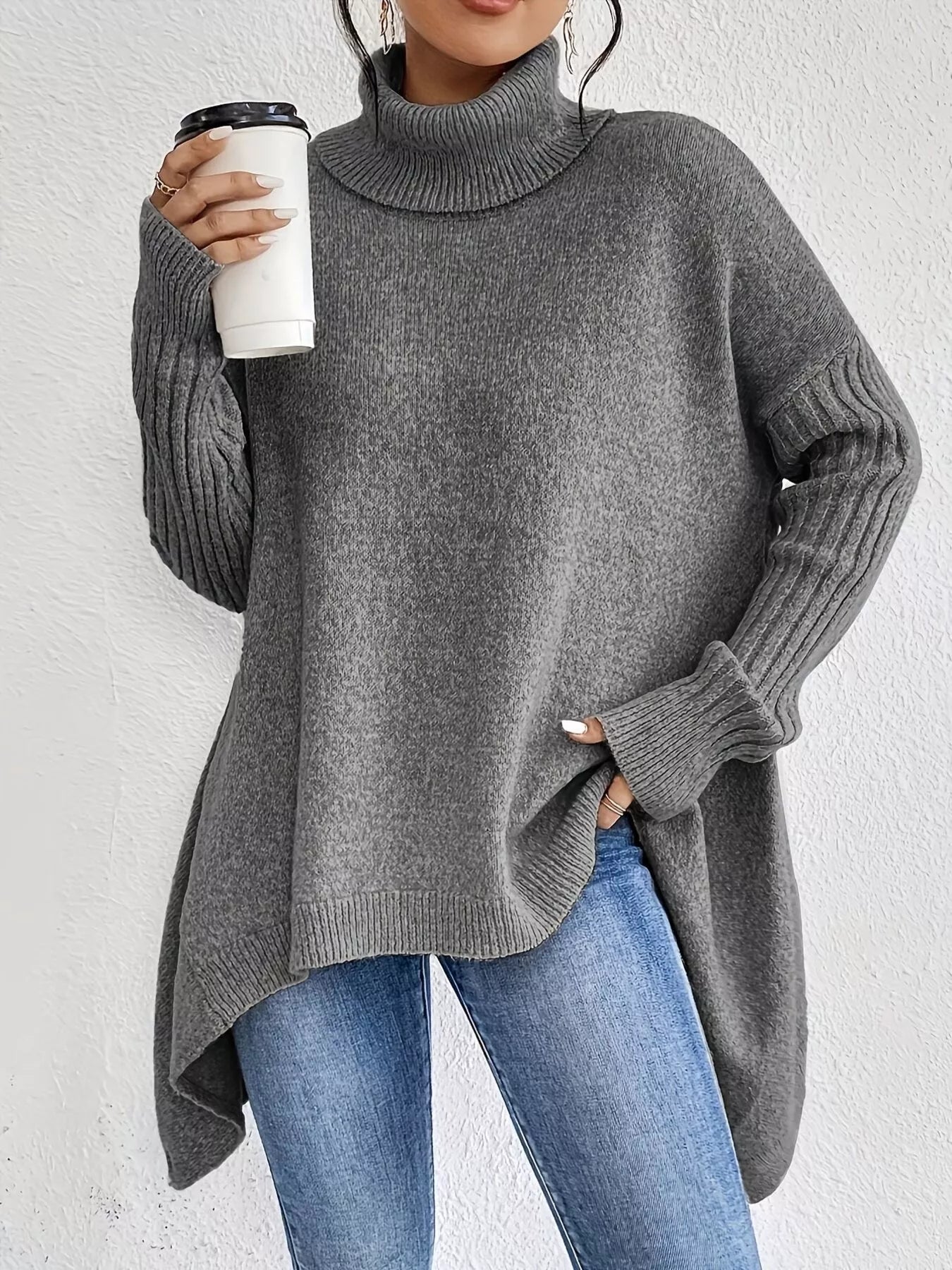 Turtleneck Dropped Shoulder Sweater