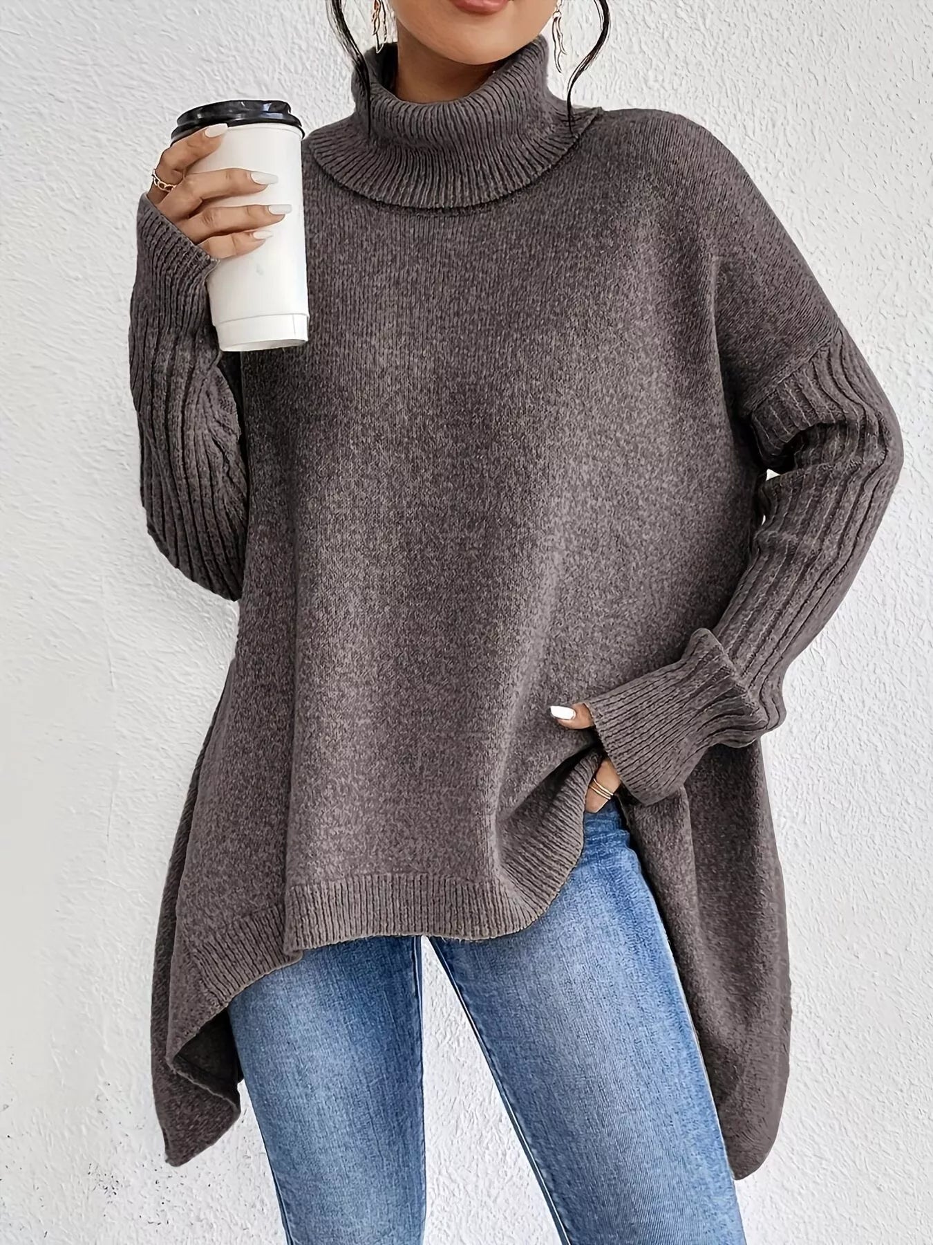 Turtleneck Dropped Shoulder Sweater