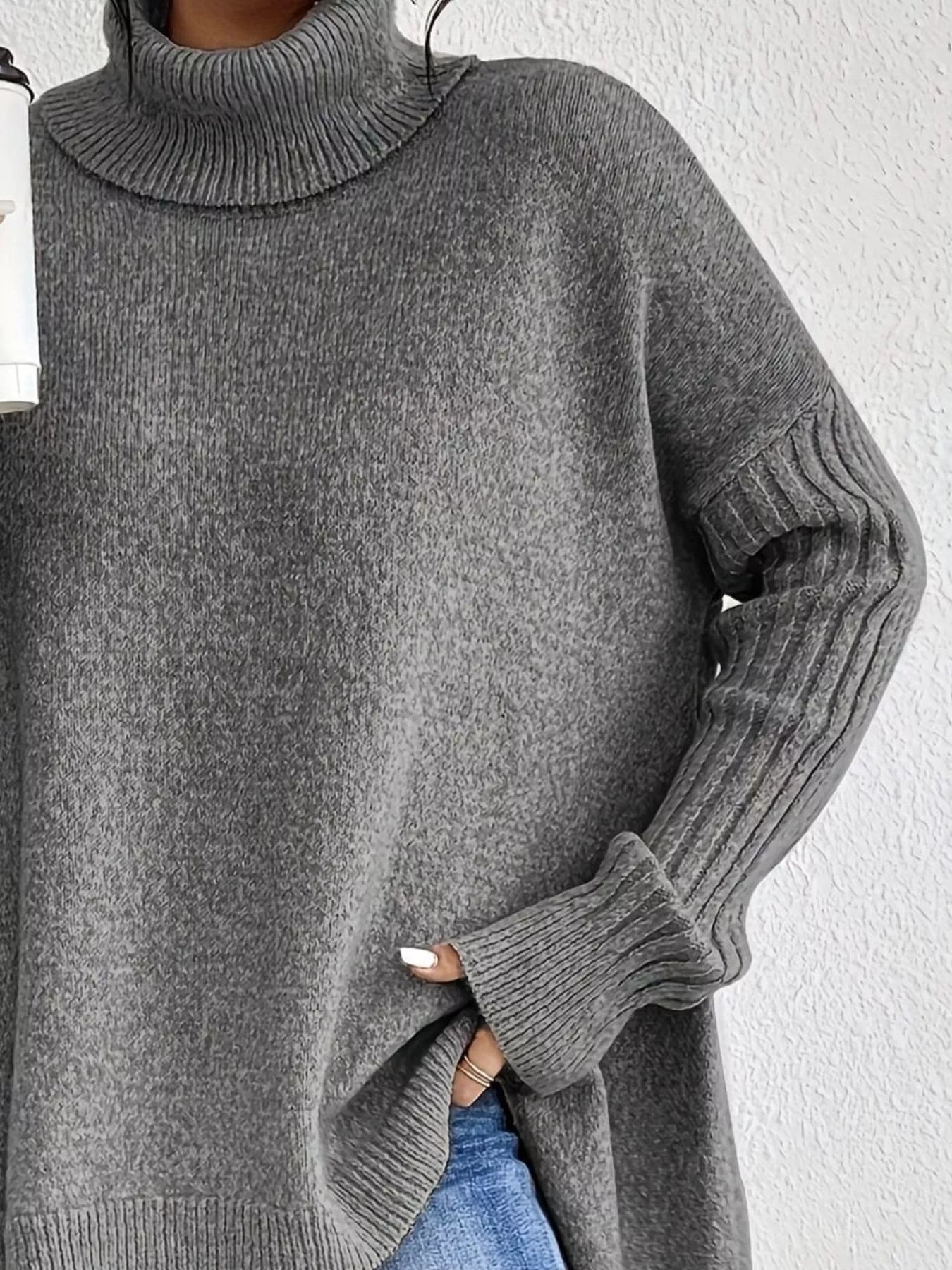 Turtleneck Dropped Shoulder Sweater