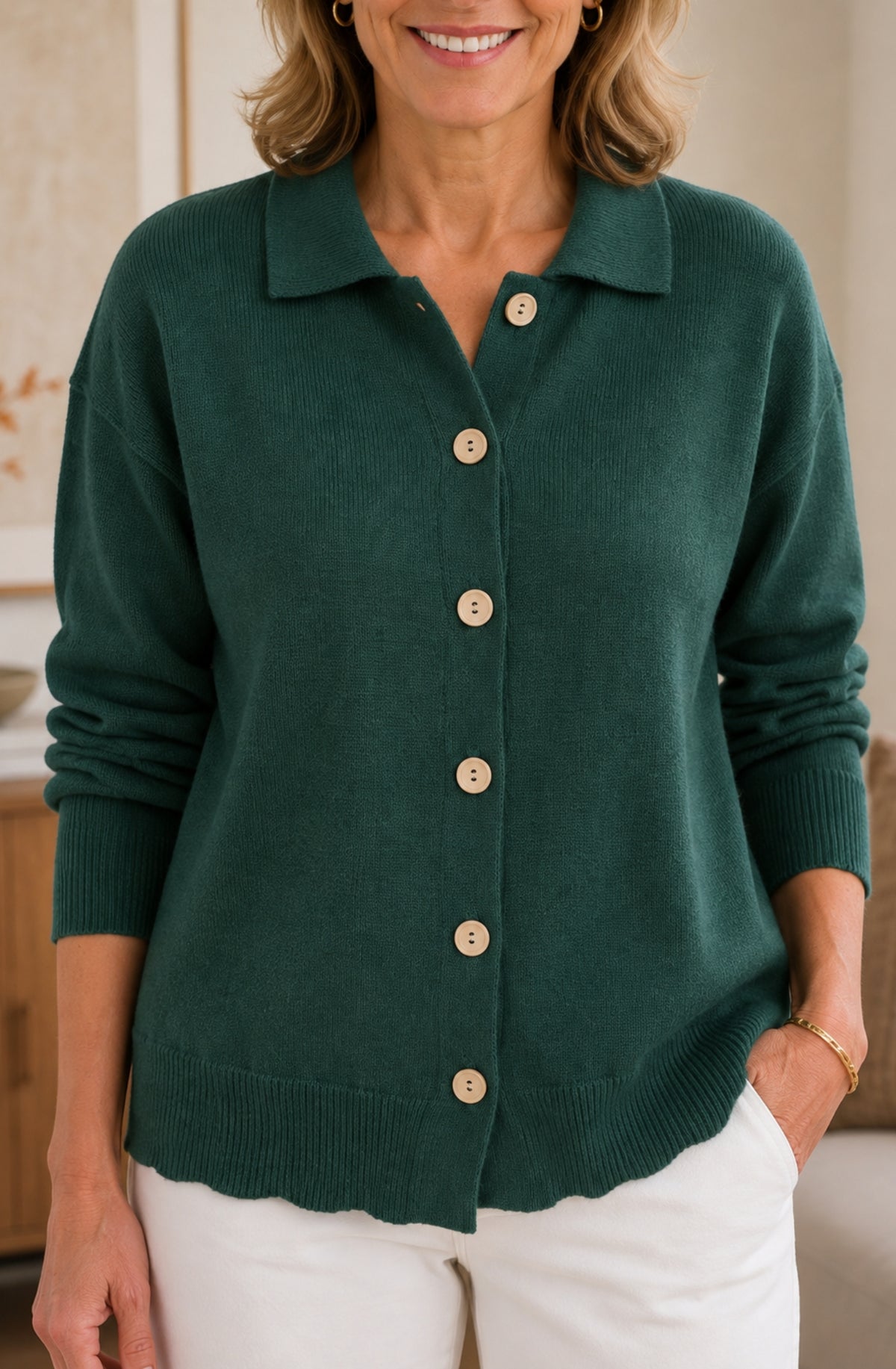 Élise™ Classic Collared Knit Cardigan