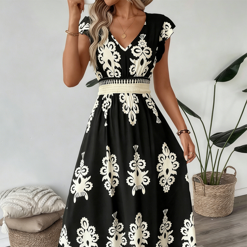 👗New arrival 60% OFF!🏖️Women's V-Neck Baroque Print Flowy Maxi Dress