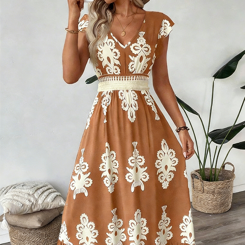 👗New arrival 60% OFF!🏖️Women's V-Neck Baroque Print Flowy Maxi Dress