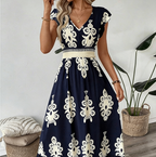 👗New arrival 60% OFF!🏖️Women's V-Neck Baroque Print Flowy Maxi Dress