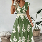 👗New arrival 60% OFF!🏖️Women's V-Neck Baroque Print Flowy Maxi Dress